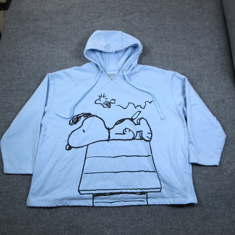 Peanuts Snoopy Woodstock Hoodie Womens 2X Blue Graphic Pullover Cartoon Y2K Cozy - Picture 2 of 10